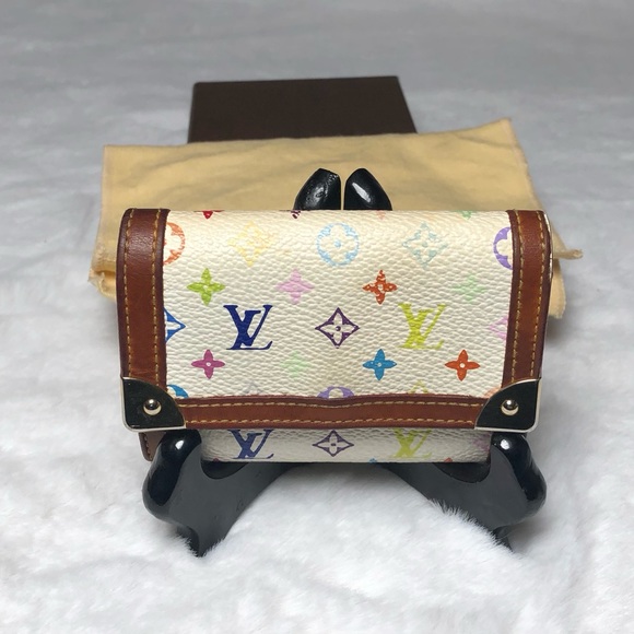 Takashi Murakami x Louis Vuitton Black Monogram Multicolore Porte Monnaie  Plat